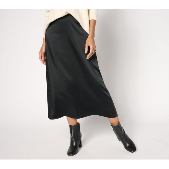 Me by Jennie Garth Women's Skirt Sz L Regular Brookline Satin Midi Black A667995 - Picture 1 of 4
